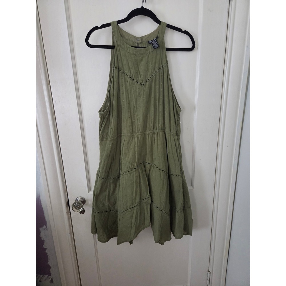 Wrangler Retro Olive Green Eyelet Lace Tiered Halter Mini Dress XL LWD547G